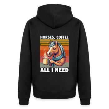 Lustiges Pferd Kunst Pferdebesitzer Pferde Kaffee - Unisex Premium Bio Zip Hoodie - Schwarz - Hinten - Nico (187cm)
