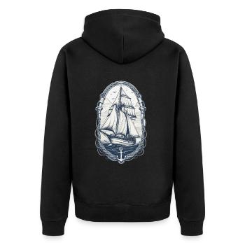 Elegante Segelschiff Abenteuer Motiv - Unisex Premium Bio Zip Hoodie - Schwarz - Hinten - Nico (187cm)