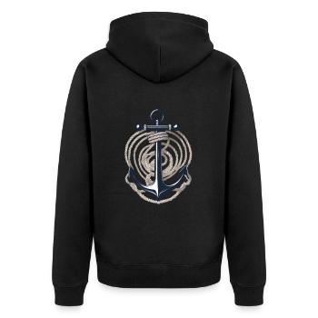 Vintage Anker Design Hobby Fischer Seefahrer - Unisex Premium Bio Zip Hoodie - Schwarz - Hinten - Nico (187cm)