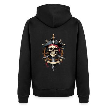 Piratenflaggen Skull Jolly Roger Pirat Kostüm - Unisex Premium Bio Zip Hoodie - Schwarz - Hinten - Nico (187cm)