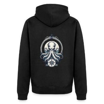 Krake Seeungeheuer Hobby Fischer Seefahrer - Unisex Premium Bio Zip Hoodie - Schwarz - Hinten - Nico (187cm)