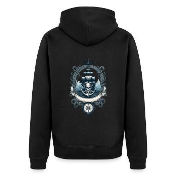 Piraten Abenteuer Segelschiff Totenkopf - Unisex Premium Bio Zip Hoodie - Schwarz - Hinten - Nico (187cm)