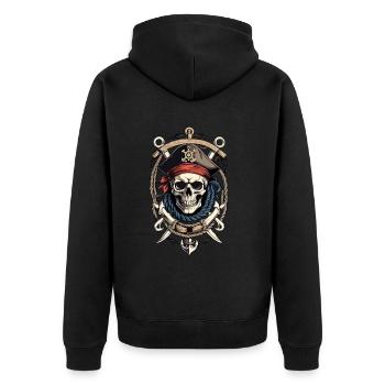 Piratenflaggen Skull Jolly Roger Pirat Kostüm - Unisex Premium Bio Zip Hoodie - Schwarz - Hinten - Nico (187cm)