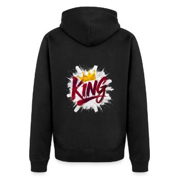 Roi avec couronne en rouge, jaune et blanc - Veste à capuche bio Premium Unisexe - noir - Dos - Nico (187cm)