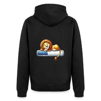 Cute Sleeping Lion on Loading Bar - Unisex Premium Organic Zip Hoodie - black - Back - Nico (187cm)