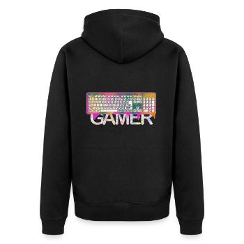 Gamer - Unisex Premium Bio Zip Hoodie - Schwarz - Hinten - Nico (187cm)
