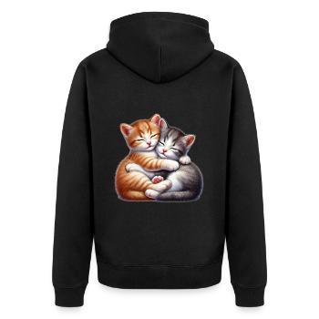 Zwei Kuschelnde Kätzchen in Liebevoller Umarmung - Unisex Premium Bio Zip Hoodie - Schwarz - Hinten - Nico (187cm)