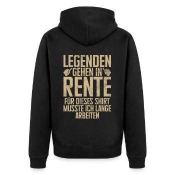 Ruhestand Legende Lustige Rente Pension Rentner - Unisex Premium Bio Zip Hoodie - Schwarz - Hinten - Nico (187cm)