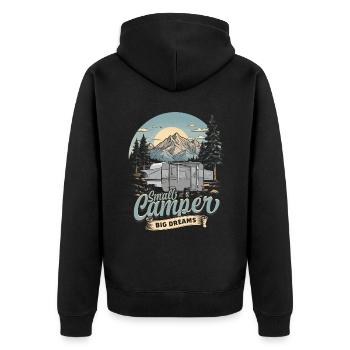 Pop Up Camper Faltcaravan Small Camper Big Dreams - Unisex Premium Bio Zip Hoodie - Schwarz - Hinten - Nico (187cm)