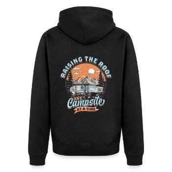 Pop Up Camper Faltcaravan Raising The Roof - Unisex Premium Bio Zip Hoodie - Schwarz - Hinten - Nico (187cm)