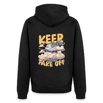 Erster Flug Flugzeugflug Keep Calm And Take Off - Unisex Premium Bio Zip Hoodie - Schwarz - Hinten - Nico (187cm)