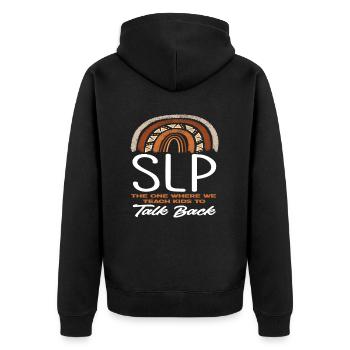 SLP : Celui où nous enseignons aux enfants - Veste à capuche bio Premium Unisexe - noir - Dos - Nico (187cm)