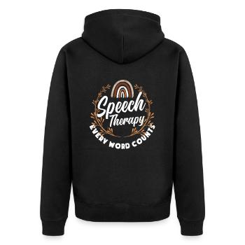 Sprachtherapie Jedes Wort Zählt - Unisex Premium Bio Zip Hoodie - Schwarz - Hinten - Nico (187cm)