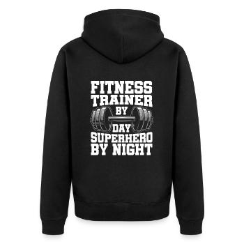 Fitnesstrainer Personal Trainer - Unisex Premium Bio Zip Hoodie - Schwarz - Hinten - Nico (187cm)