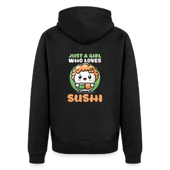 Sushi Roll Nur ein Mädchen, das Sushi liebt - Unisex Premium Bio Zip Hoodie - Schwarz - Hinten - Nico (187cm)