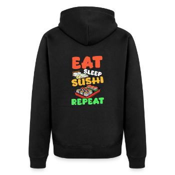 Sushi Rolle Essen, Schlafen, Sushi, Wiederholen - Unisex Premium Bio Zip Hoodie - Schwarz - Hinten - Nico (187cm)