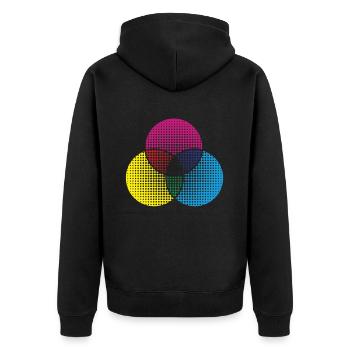 Farbpalette Farbenrad Künstler Farben - Unisex Premium Bio Zip Hoodie - Schwarz - Hinten - Nico (187cm)