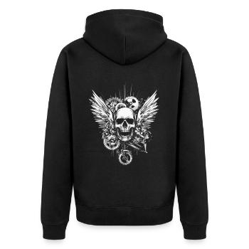 Crâne avec ailes pour motards – Gears Style - Veste à capuche bio Premium Unisexe - noir - Dos - Nico (187cm)