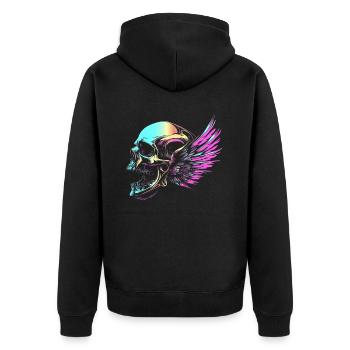 Skull with wings for bikers – colorful retro look - Unisex Premium Organic Zip Hoodie - black - Back - Nico (187cm)