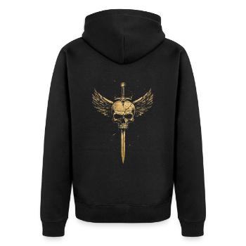 Skull with Wings for Bikers – Sword Design - Unisex Premium Organic Zip Hoodie - black - Back - Nico (187cm)