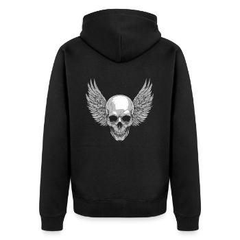 Skull with wings for bikers – rich in detail - Unisex Premium Organic Zip Hoodie - black - Back - Nico (187cm)