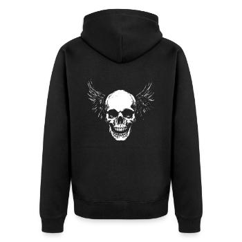 Skull with wings for bikers – Grunge Design - Unisex Premium Organic Zip Hoodie - black - Back - Nico (187cm)