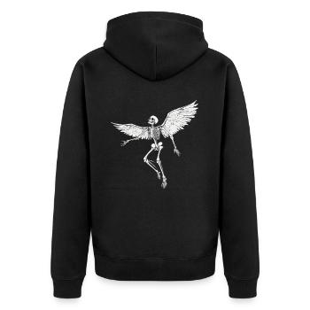 Skelett mit Flügel für Biker – Extravagant - Unisex Premium Bio Zip Hoodie - Schwarz - Hinten - Nico (187cm)