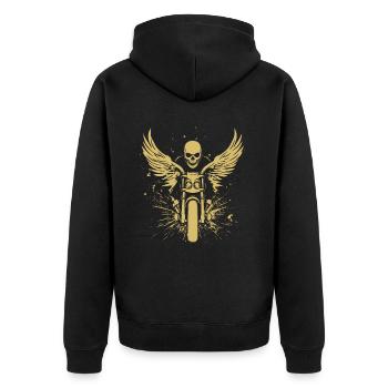 Skull with wings for bikers – motorcycle look - Unisex Premium Organic Zip Hoodie - black - Back - Nico (187cm)