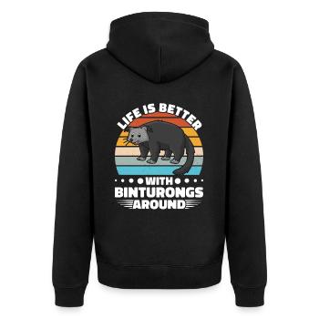 Binturong Marderbär Schleichkatze - Unisex Premium Bio Zip Hoodie - Schwarz - Hinten - Nico (187cm)