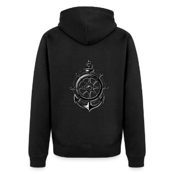 Maritimes Steuerrad Und Anker Design - Unisex Premium Bio Zip Hoodie - Schwarz - Hinten - Nico (187cm)