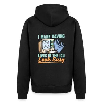 Intensive care nurse - Unisex Premium Organic Zip Hoodie - black - Back - Nico (187cm)