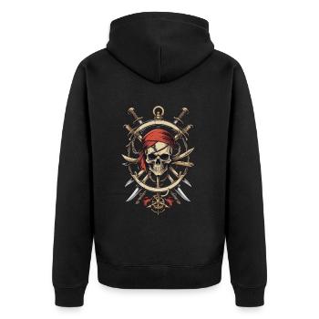 Piratenflaggen Skull Jolly Roger Pirat Kostüm - Unisex Premium Bio Zip Hoodie - Schwarz - Hinten - Nico (187cm)