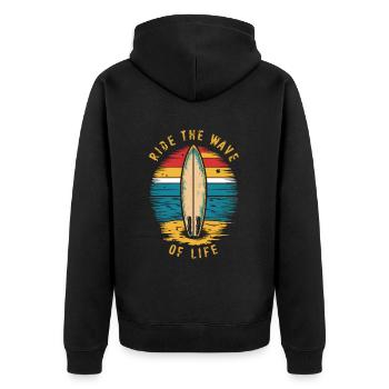Ride the wave of life / Surfer / Retro vintage - Unisex Premium Organic Zip Hoodie - black - Back - Nico (187cm)