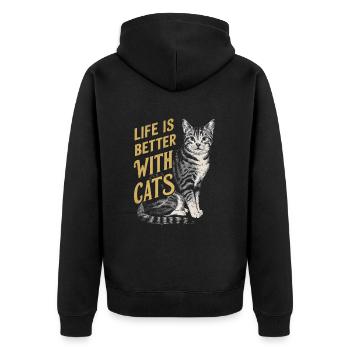Das Leben mit Katzen ist besser - Unisex Premium Bio Zip Hoodie - Schwarz - Hinten - Nico (187cm)