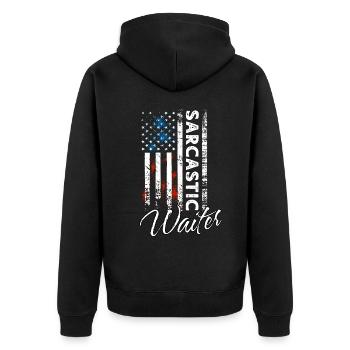 Sarcastic Waiter - Unisex Premium Organic Zip Hoodie - black - Back - Nico (187cm)