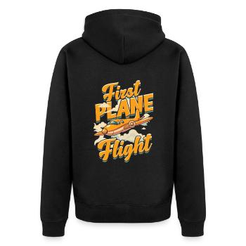 First Flight Airplane Flight - Unisex Premium Organic Zip Hoodie - black - Back - Nico (187cm)