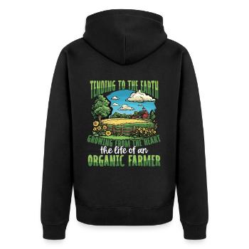 Tending the Earth Organic Farmer Life Farming - Unisex Premium Bio Zip Hoodie - Schwarz - Hinten - Nico (187cm)