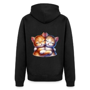 Deux chatons câlins dans une étreinte affectueuse - Veste à capuche bio Premium Unisexe - noir - Dos - Nico (187cm)