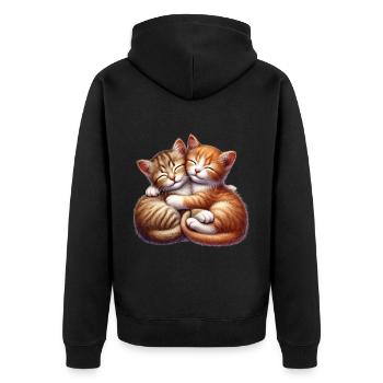 Deux chatons câlins dans une étreinte affectueuse - Veste à capuche bio Premium Unisexe - noir - Dos - Nico (187cm)