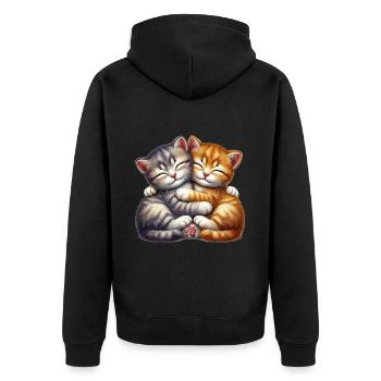 Deux chatons câlins dans une étreinte affectueuse - Veste à capuche bio Premium Unisexe - noir - Dos - Nico (187cm)