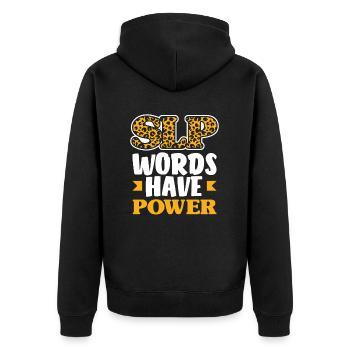 SLP Words Have Power Stylish Statement - Unisex Premium Organic Zip Hoodie - black - Back - Nico (187cm)