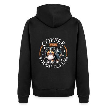 Kaffee und Langhaarcollie - Unisex Premium Bio Zip Hoodie - Schwarz - Hinten - Nico (187cm)