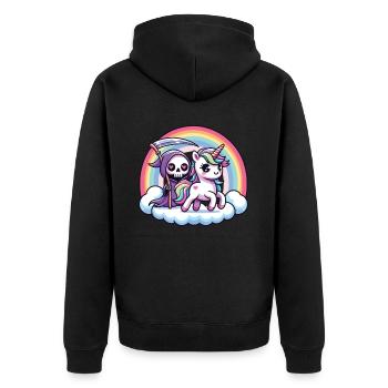 Niedliches Sensenmann und Einhorn Regenbogen - Unisex Premium Bio Zip Hoodie - Schwarz - Hinten - Nico (187cm)