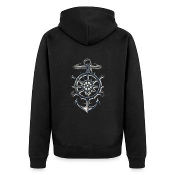 Maritime Compass Anchor Symbol - Unisex Premium Organic Zip Hoodie - black - Back - Nico (187cm)