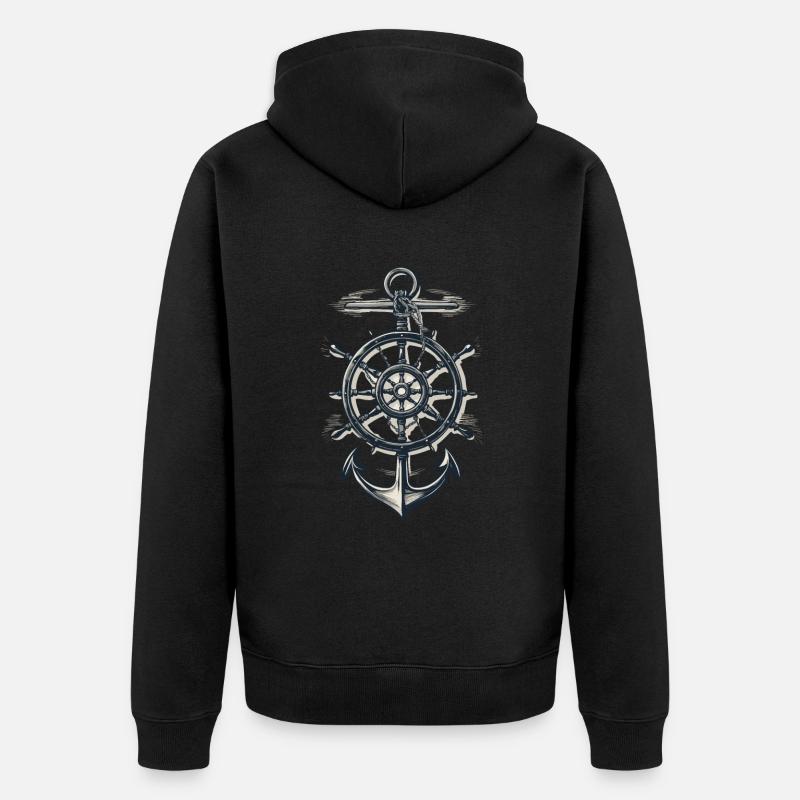 Maritimer Kompass Anker Symbol - Unisex Premium Bio Zip Hoodie - Schwarz