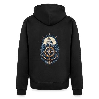 Nautical Adventure Sailing Ship Compass - Unisex Premium Organic Zip Hoodie - black - Back - Nico (187cm)