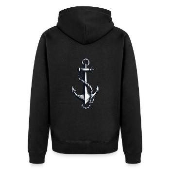 Vintage Anker Design Hobby Fischer Seefahrer - Unisex Premium Bio Zip Hoodie - Schwarz - Hinten - Nico (187cm)