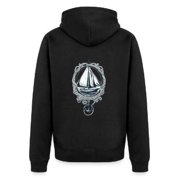Elegantes Segelboot Mit Anker - Unisex Premium Bio Zip Hoodie - Schwarz - Hinten - Nico (187cm)