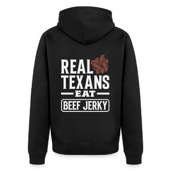 Beef Jerky Dealer Beef Jerky Costume - Unisex Premium Organic Zip Hoodie - black - Back - Nico (187cm)