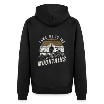 Mit mir in die Berge / Wandern - Unisex Premium Bio Zip Hoodie - Schwarz - Hinten - Nico (187cm)